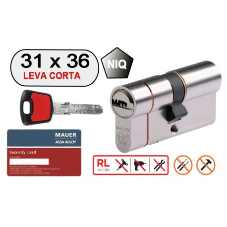 MAUER DOBLE CILINDRO ELITE 2 -RED LINE- 31X36 NIQ LEVA CORTA