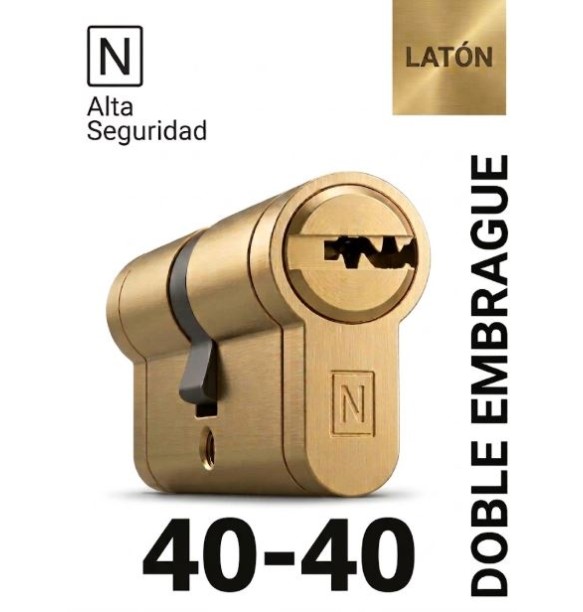 CILINDRO N ALTA SEGURIDAD -HS10- 40X40 LATON -DOBLE EMBRAGUE-