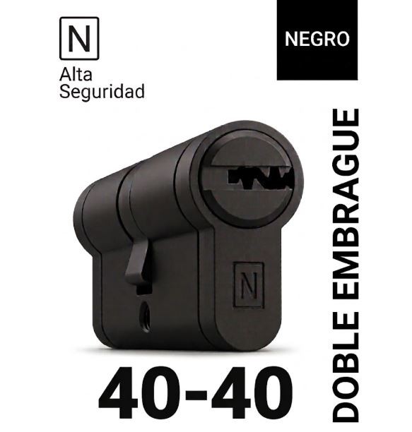 CILINDRO N ALTA SEGURIDAD -HS10- 40X40 NEGRO -DOBLE EMBRAGUE-