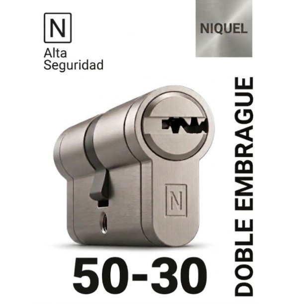 CILINDRO N ALTA SEGURIDAD -HS10- 50X30 NIQ -DOBLE EMBRAGUE-